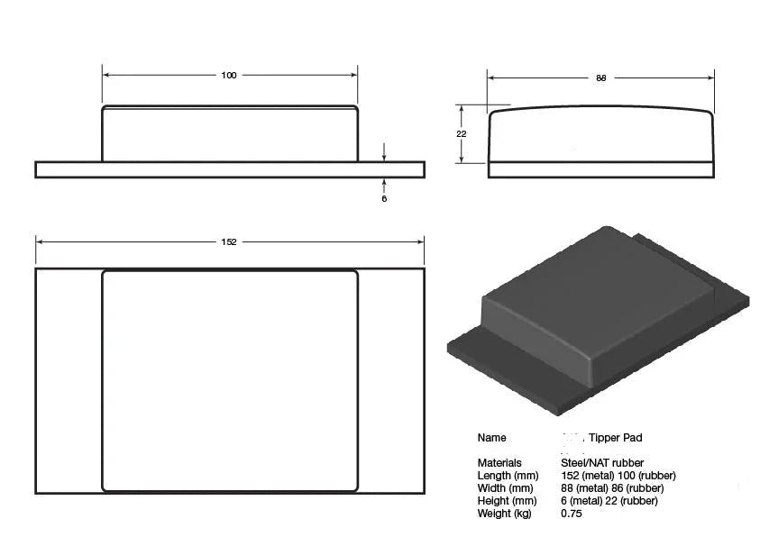 Rubber Tipper Pad - 152 x 88 x 28mm