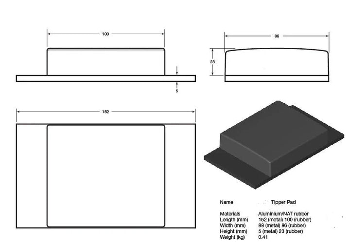 Rubber Tipper Pad - 152 x 88 x 28mm