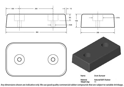 Standard Rubber Dock Bumper 450 x 250 x 100mm