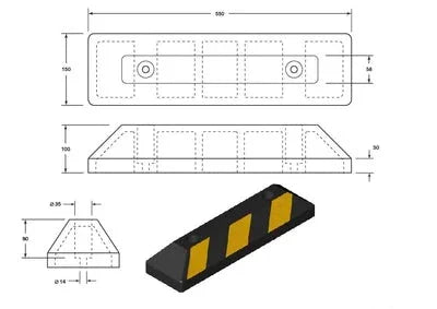 550mm Rubber Wheel Block Home Parking Stop