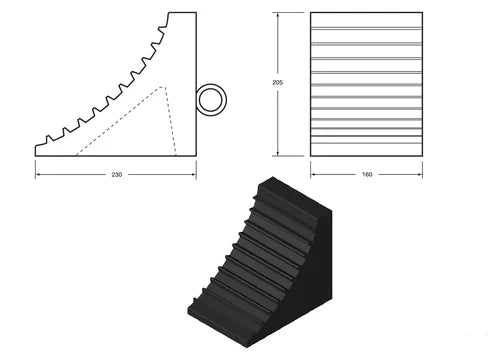 Hollow Rubber HGV Wheel Chock - 230 x 160 x 205mm