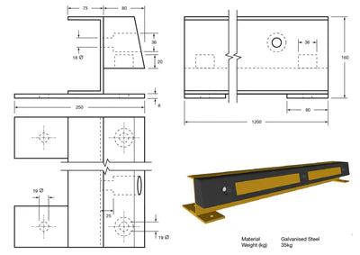 1200mm Steel & Rubber Base Mounted Kerb