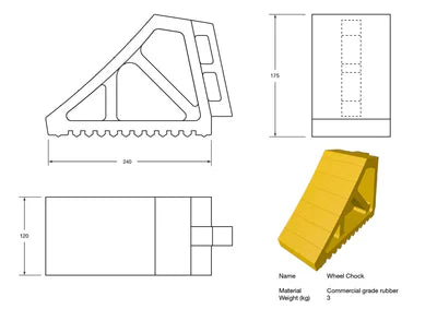 Yellow LGV Wheel Chock - 270 x 120 x 185mm