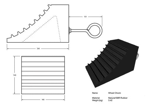 Heavy Duty Rubber Wheel Chock - 235 x 160 x 140mm