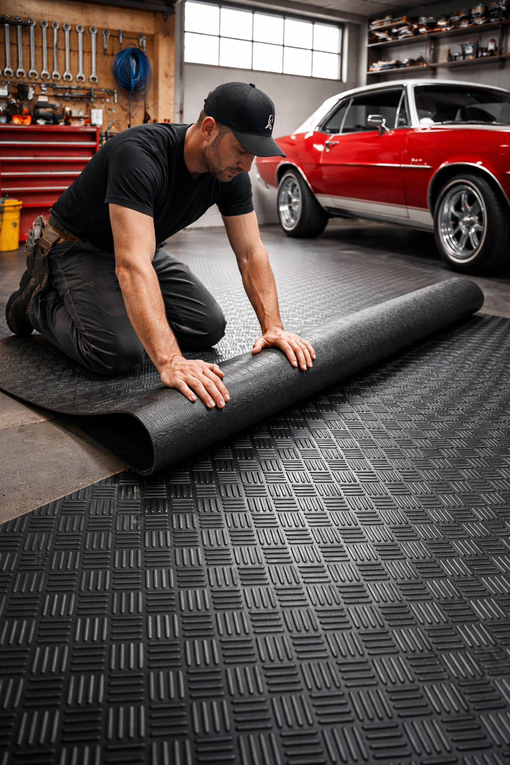Checker Plate Rubber Flooring - Slip Resistant Cold Insulating