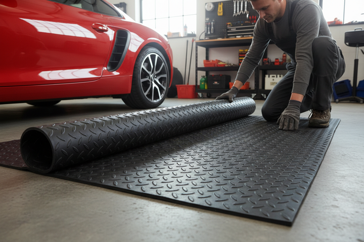 Diamond Tread Garage Flooring - PVC Rubber Rolls Anti-Fatigue