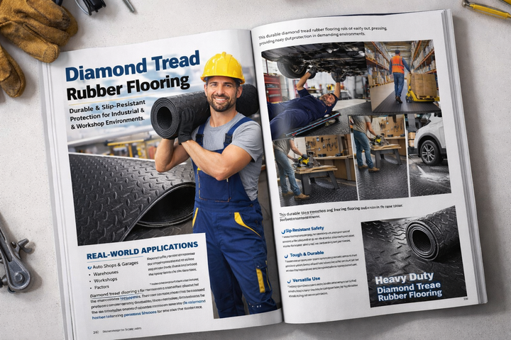 Diamond Tread Garage Flooring - PVC Rubber Rolls Anti-Fatigue