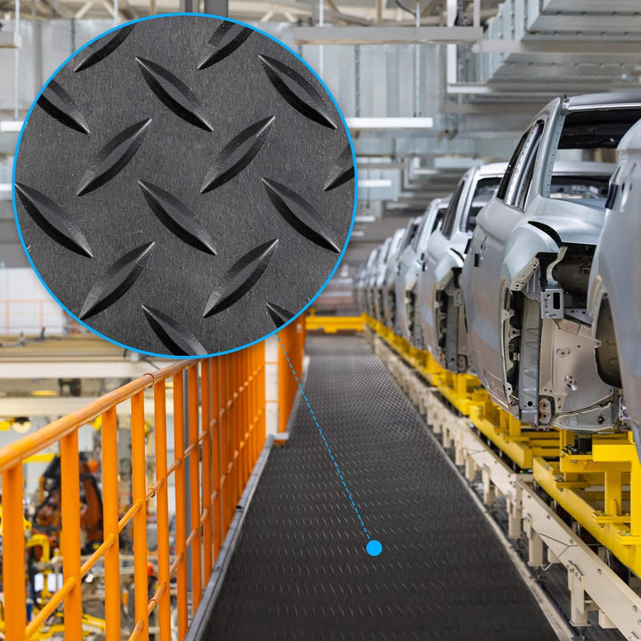 Heavy Duty Diamond Tread Garage Flooring - High Quality PVC Rubber, Anti-Fatigue, Oil & Chemical Resistant, Easy Install, Cushioned, Seamless Look