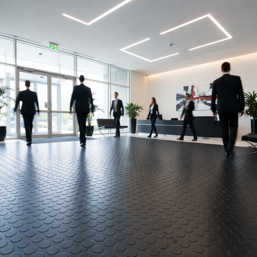 Studded Dot Rubber Flooring Rolls - Non-Slip Penny Pattern