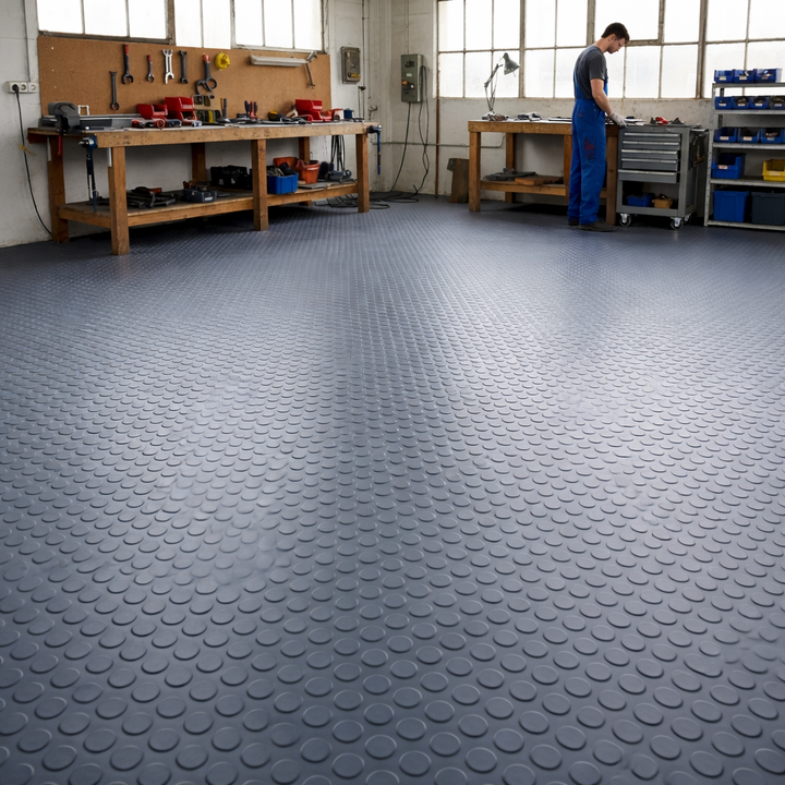 Studded Dot Rubber Flooring Rolls - Non-Slip Penny Pattern