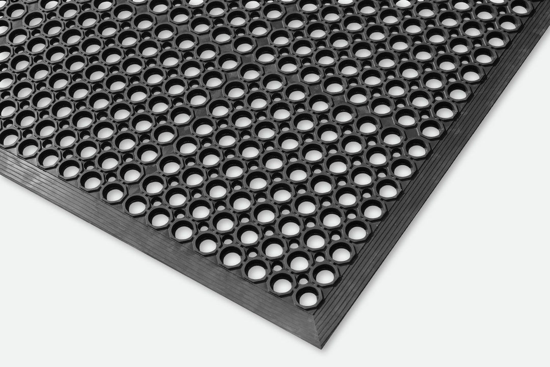 Anti-Fatigue Non-Slip Rubber Mats 13mm - Heavy Duty with Drainage Holes, Bevelled Edges, Reduces Foot & Back Pain, EN13552 R10, 3 Sizes Available