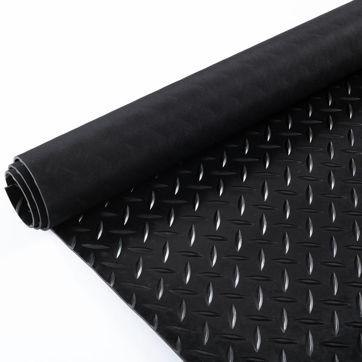 Heavy Duty Diamond Tread Garage Flooring - High Quality PVC Rubber, Anti-Fatigue, Oil & Chemical Resistant, Easy Install, Cushioned, Seamless Look