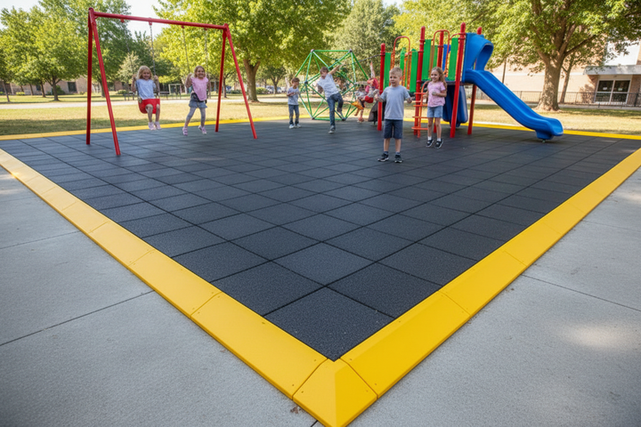 Interlocking Playground Tiles with Yellow Bevelled Safety Edges