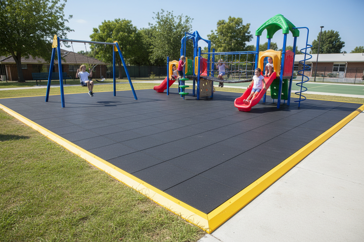 Interlocking Playground Tiles with Yellow Safety Edges