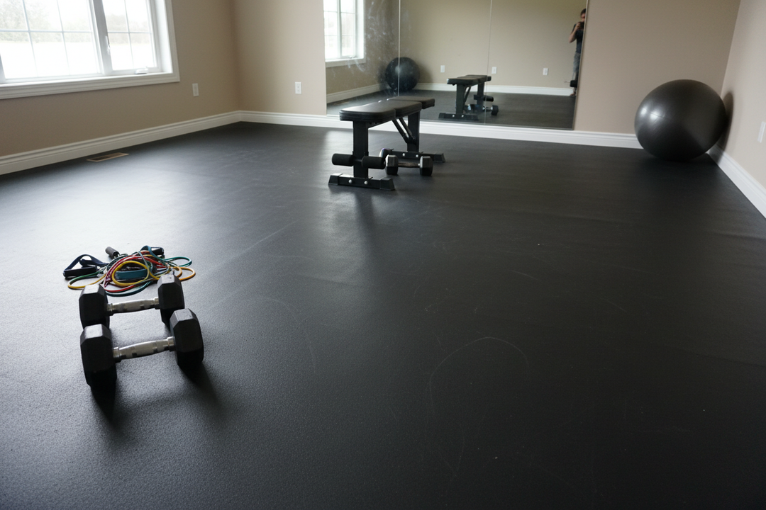 Plain Rubber Flooring - Realistic Home Gym