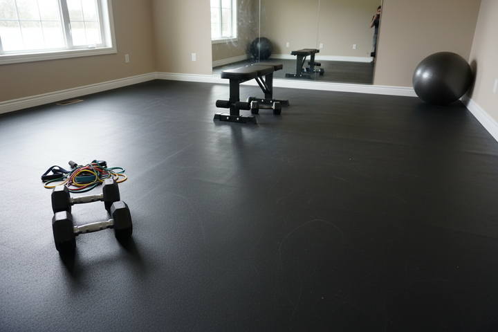 Plain Rubber Flooring - Realistic Home Gym
